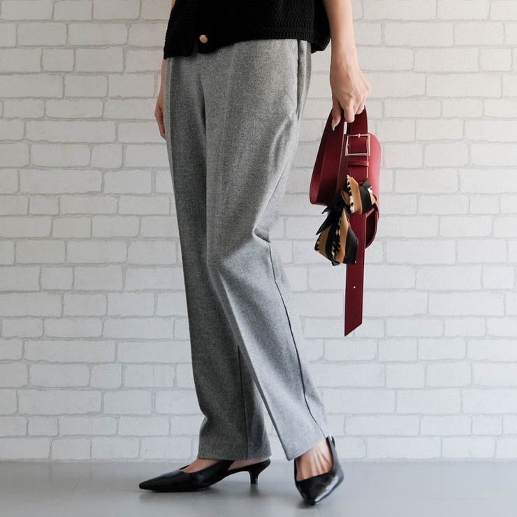 ライトグレー | ウール調ストレッチテーパードパンツ レディース 春 秋  冬 M L LL | aquagarage