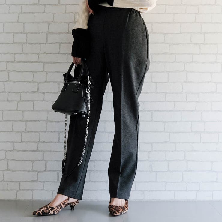 チャコール | ウール調ストレッチテーパードパンツ レディース 春 秋  冬 M L LL | aquagarage