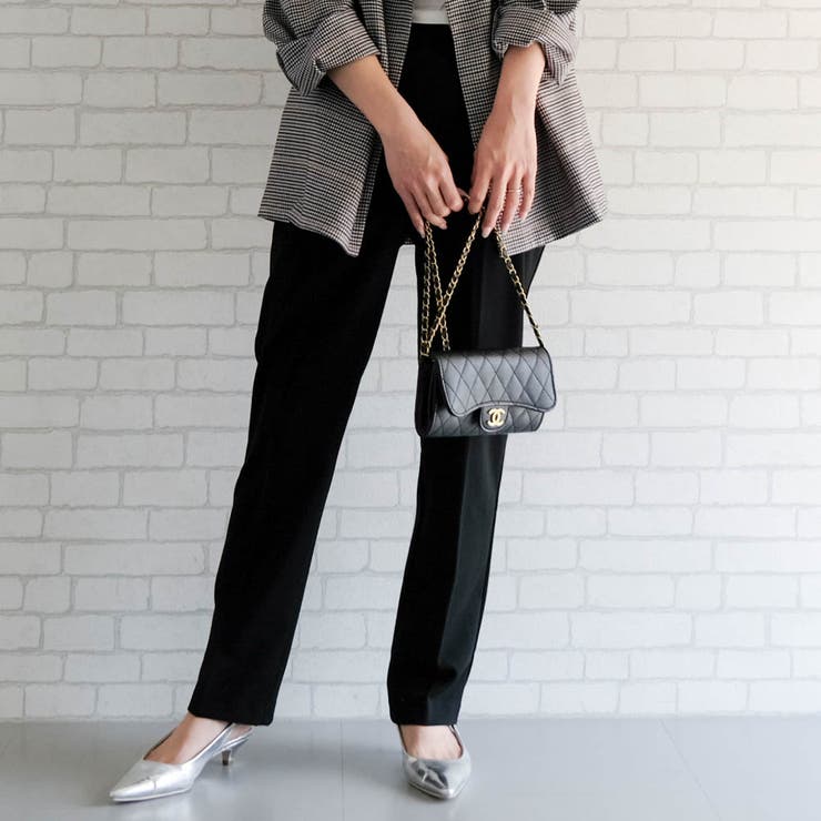 ブラック | ウール調ストレッチテーパードパンツ レディース 春 秋  冬 M L LL | aquagarage