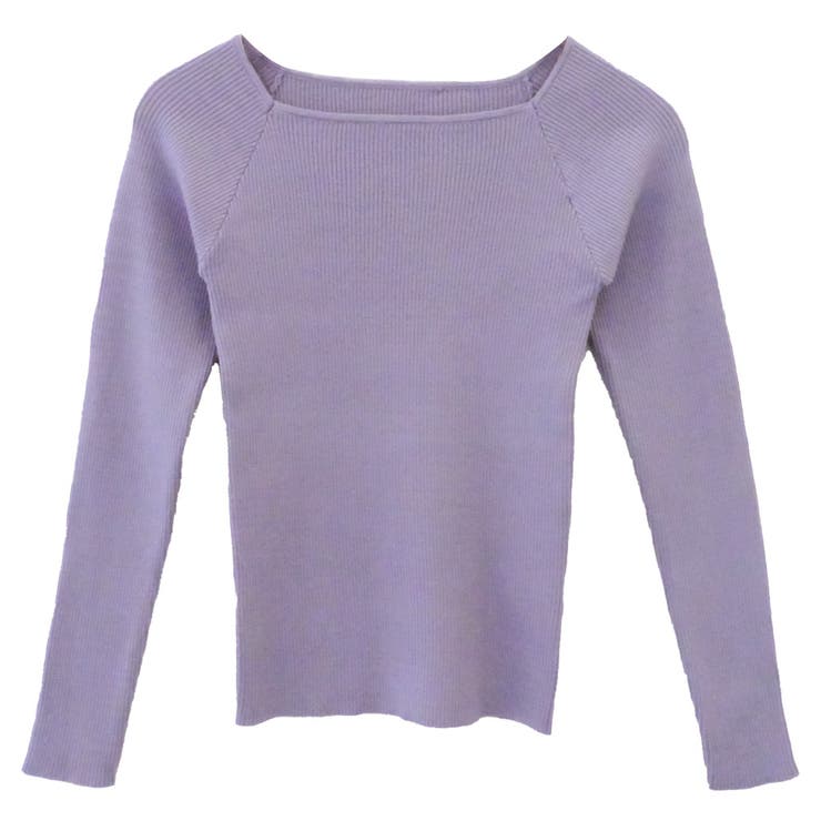 スモークブルー | トレンドのスクエアネックが大人可愛い印象のスクエアネックリブニットトップス | aquagarage