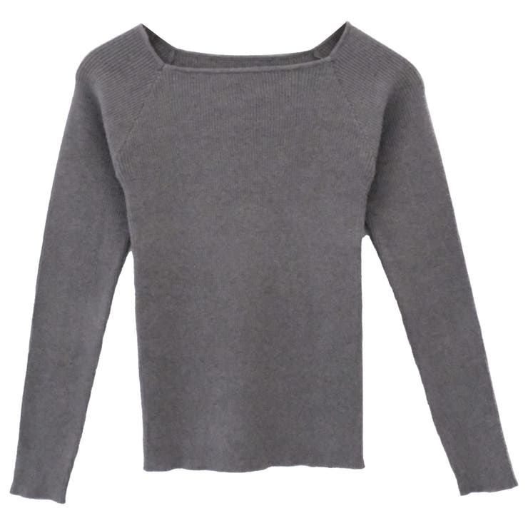 チャコール | トレンドのスクエアネックが大人可愛い印象のスクエアネックリブニットトップス | aquagarage