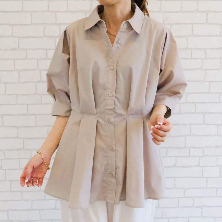 グレージュ | 女性らしいシルエットを演出！ウエストタックシャツオフィスカジュアル | aquagarage