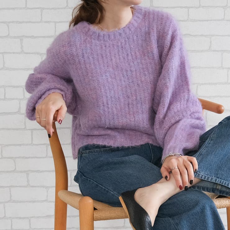 ピンクパープル | ラウンドネックショート丈ニットトップス | aquagarage