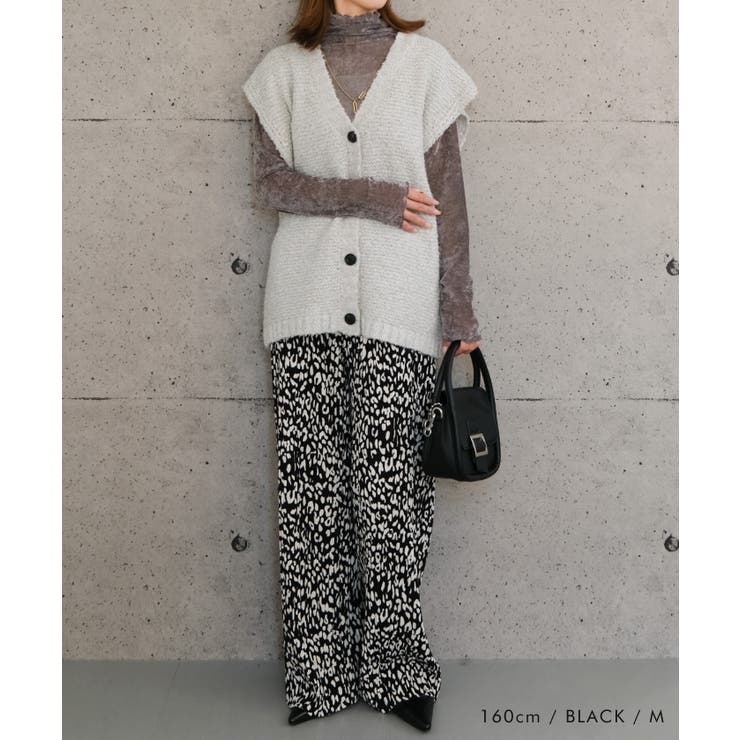 やわらかく、落ち感のあるカットソー生地のレオパード柄プリーツパンツ | aquagarage | 詳細画像13 