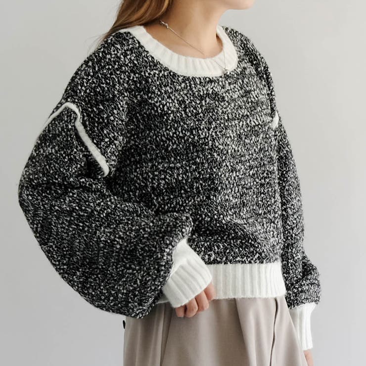 ブラック | 配色MIXニットトップス 秋 冬 M  レディース | aquagarage