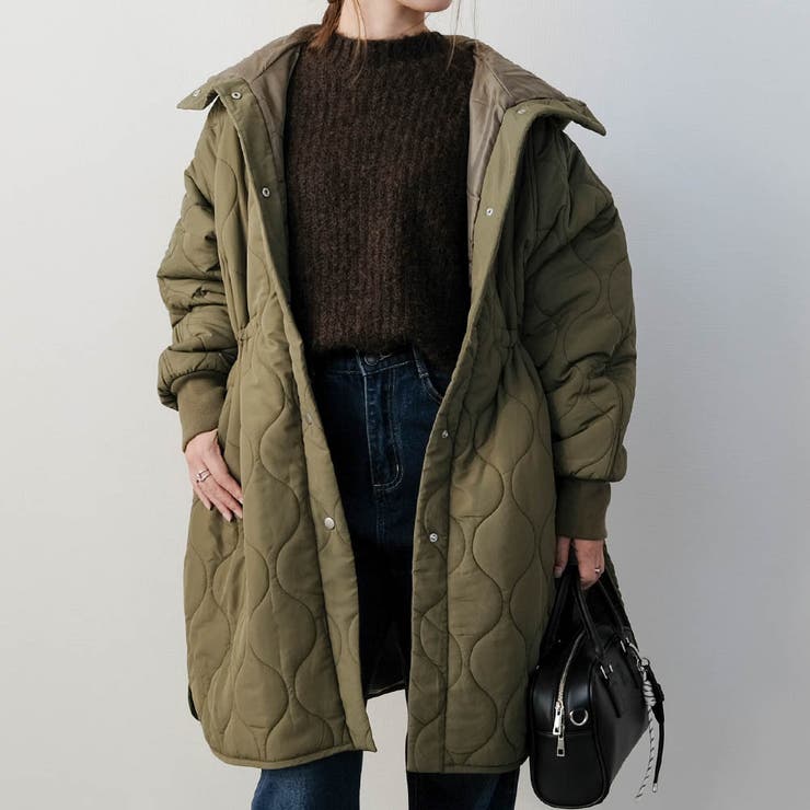カーキ | ウエストドロストキルティングコート 秋 冬 M | aquagarage