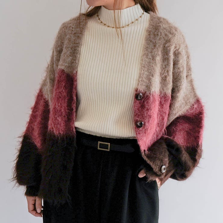 ボルドー | グラデーションニットカーディガン 秋 冬 M レディース | aquagarage