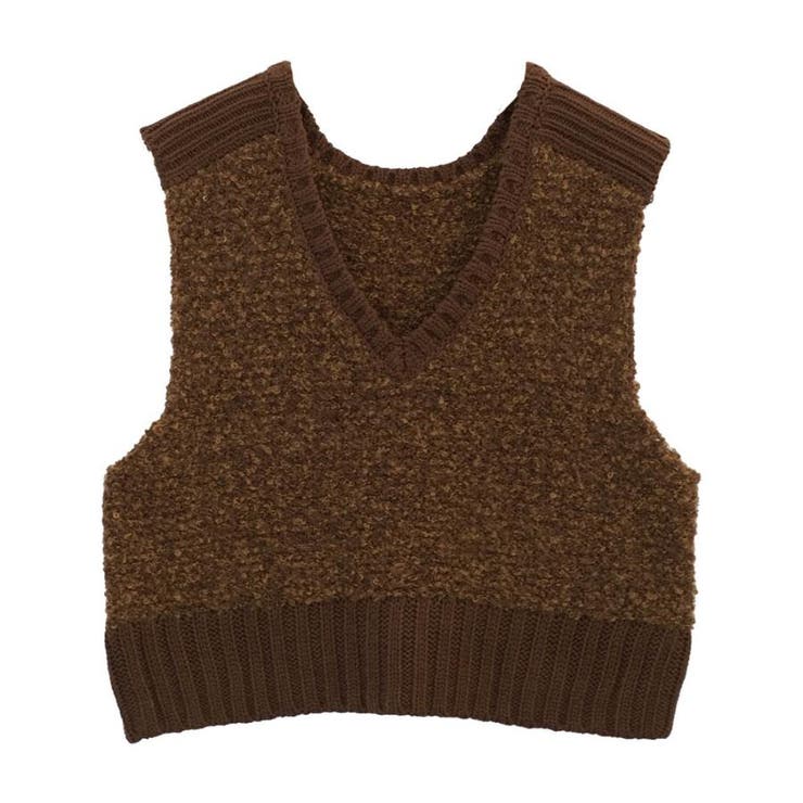 ブラウン | ファンシーヤーンリブ切り替えベスト | aquagarage