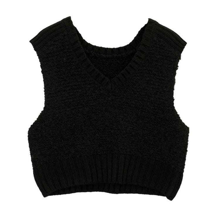 ブラック | ファンシーヤーンリブ切り替えベスト | aquagarage