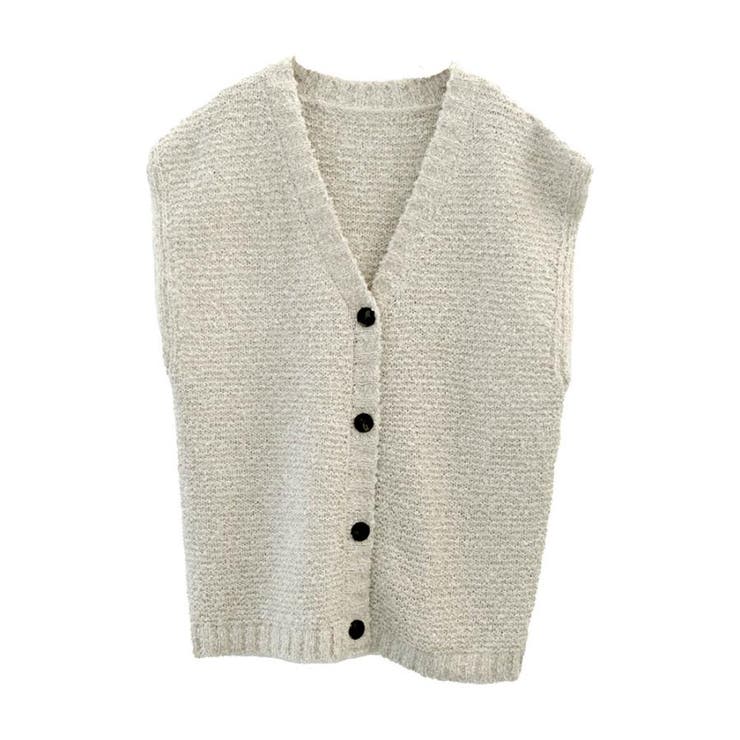 オフベージュ | ファンシーヤーン前ボタンベスト | aquagarage