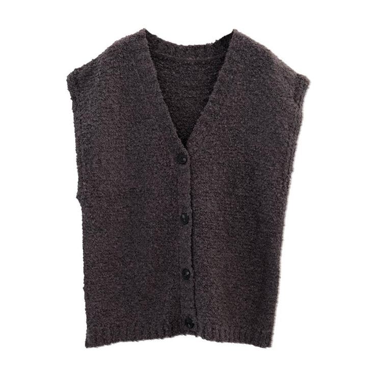 チャコール | ファンシーヤーン前ボタンベスト | aquagarage