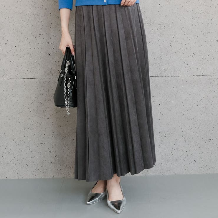 チャコール | スエードプリーツロングスカート  レディース | aquagarage