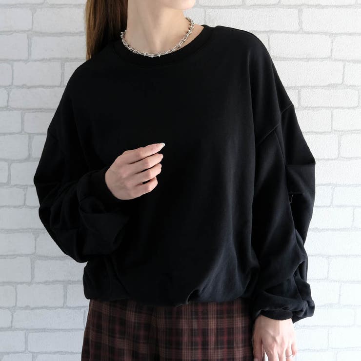 ブラック | 袖タックバルーントップス 秋 冬 M  レディース | aquagarage