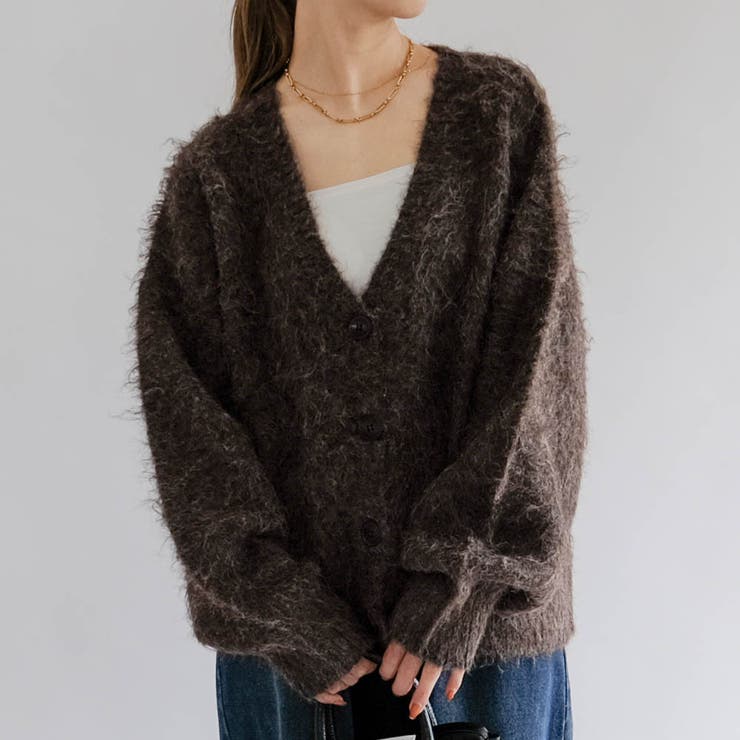 ブラウン | MIXシャギーニットカーディガン 秋 冬 M レディース | aquagarage