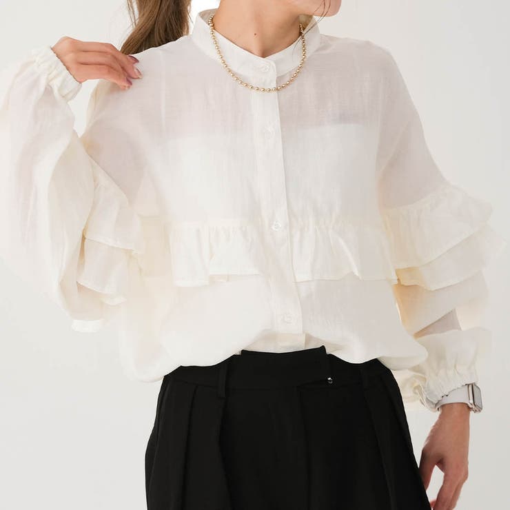 オフホワイト | フリルブラウス 春 秋 レディース | aquagarage