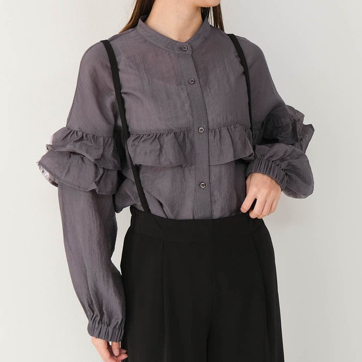 チャコール | フリルブラウス 春 秋 レディース | aquagarage