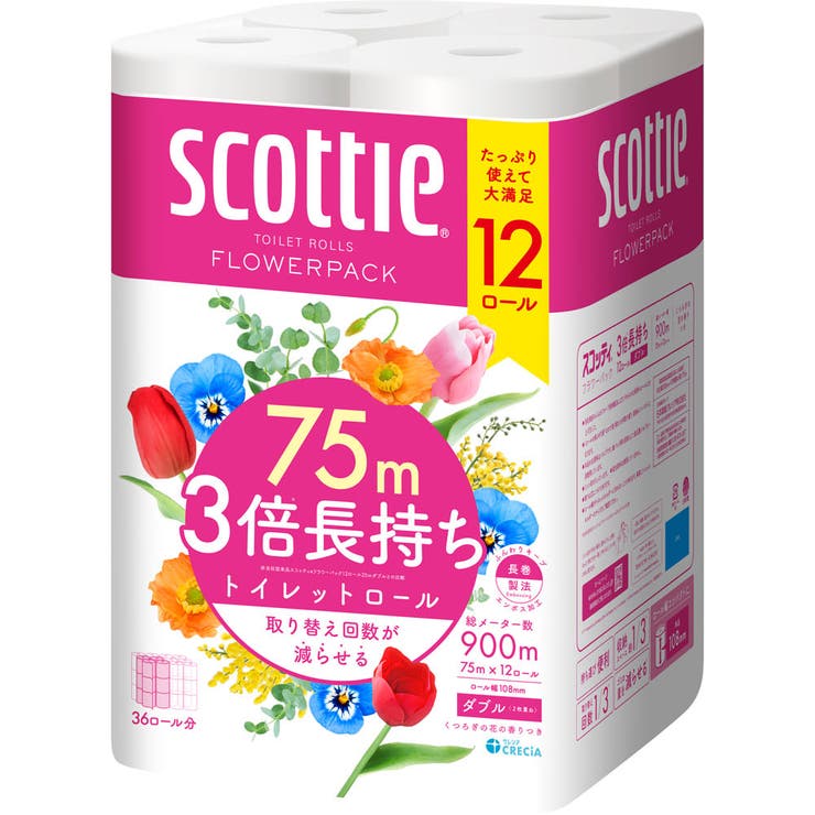 スコッティ フラワー3倍長持ち 12ロール ダブル | Shoplimart＃ | 詳細画像1 