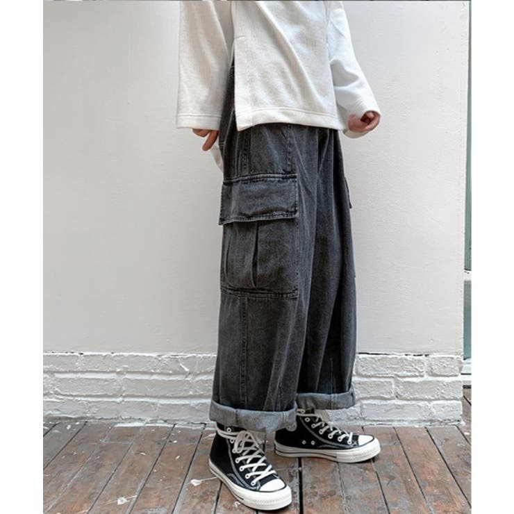 ライトブラック | ワイドデニム カーゴパンツ メンズ | ARCADE