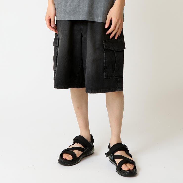 ハーフパンツ メンズ デニムワイドカーゴハーフパンツ[品番