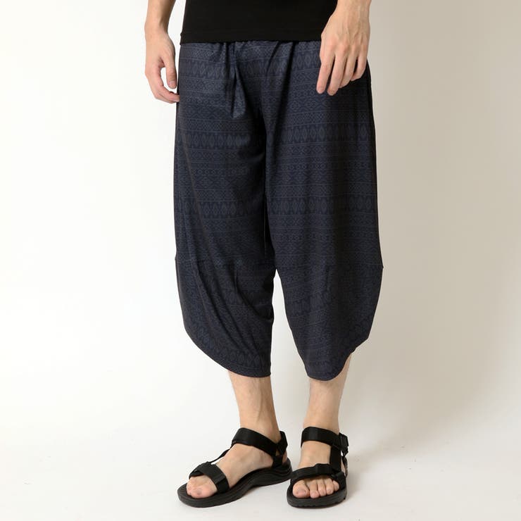 総柄ネイビー(C柄) | 接触冷感 ワイドパンツ イージーパンツ | ARCADE
