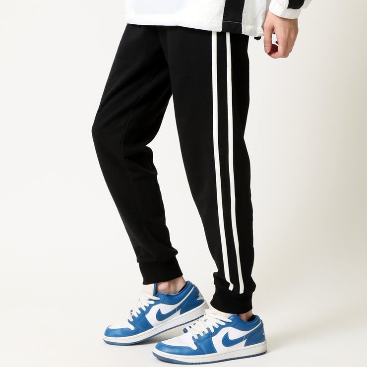 ブラック(二本ライン) | カットジョガーパンツ メンズ サイドライン | ARCADE