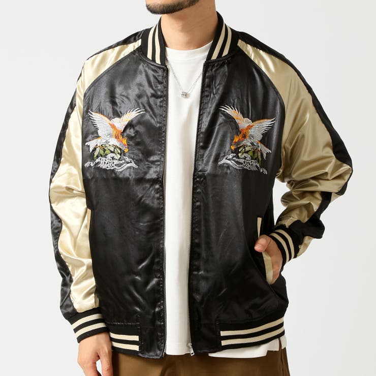 ブラック(Aタイプ) | スカジャン メンズ サテンジャンパー | ARCADE