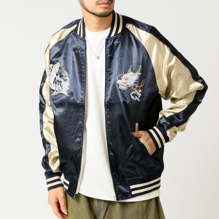 ネイビー(Cタイプ) | スカジャン メンズ サテンジャンパー | ARCADE