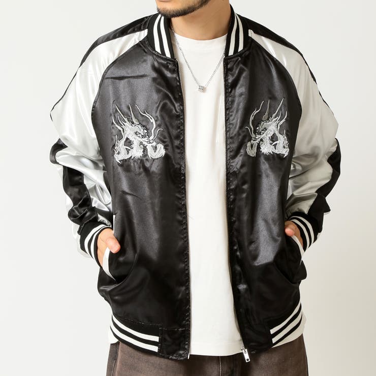 ブラック(Dタイプ) | スカジャン メンズ サテンジャンパー | ARCADE