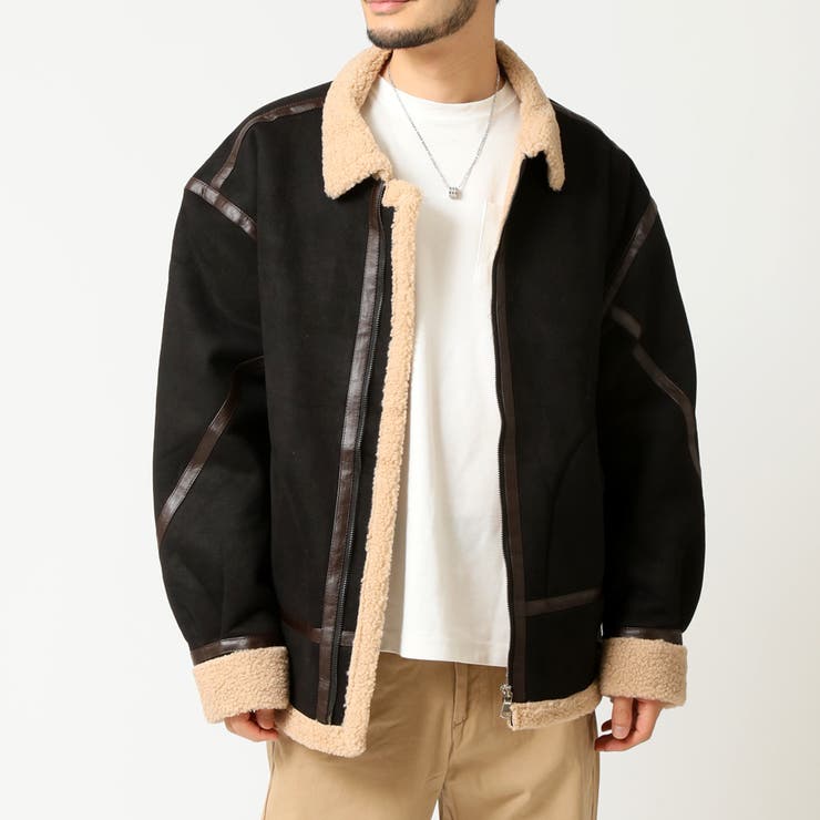 ブラック | ボアフライトジャケット メンズ フェイクムートンジャケット | ARCADE