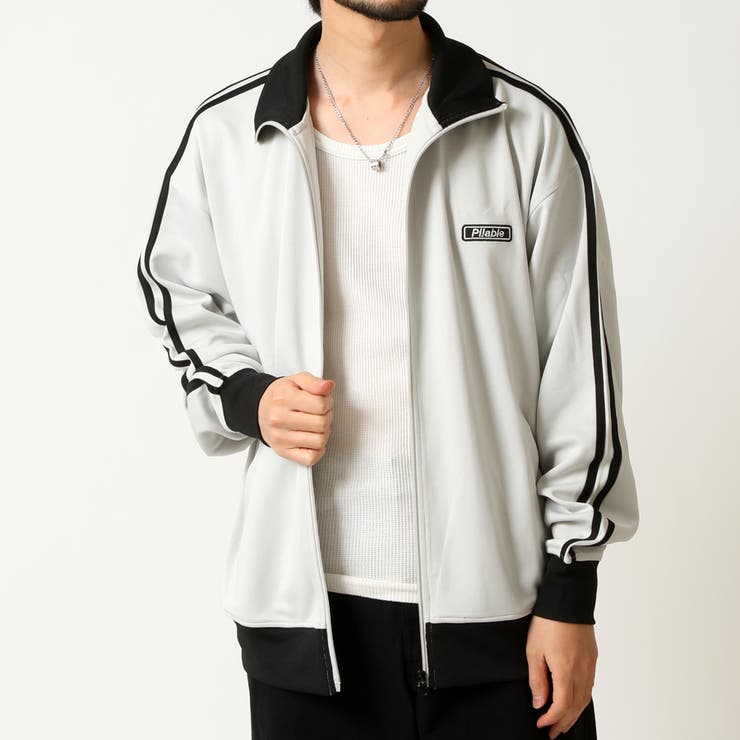 Sグレー×ブラック（Aタイ） | ライン入りロゴ刺繍トラックジャケット | ARCADE