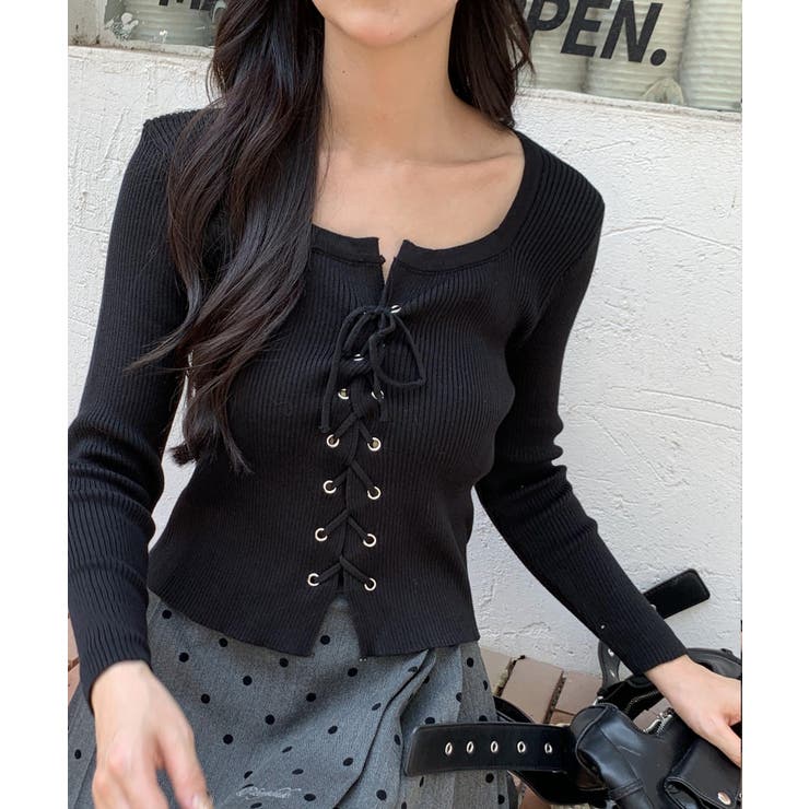 レースアップ リブニット 長袖ニット | ARCADE | 詳細画像9 