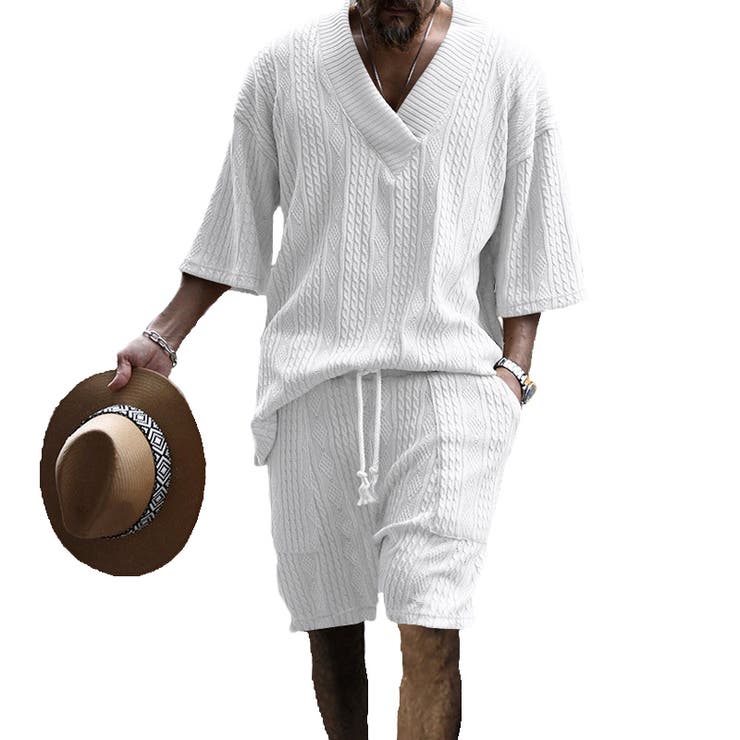 ホワイト | セットアップ ジャガード織り 5分袖カットソー | ARCADE