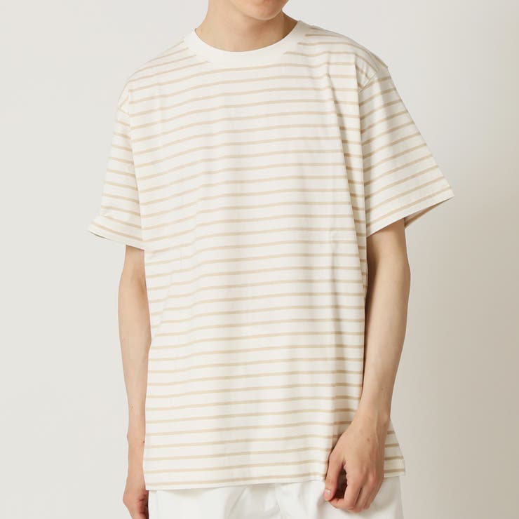 白ベース×ベージュボーダー | ボーダーTシャツ メンズ 上質USAコットン | ARCADE