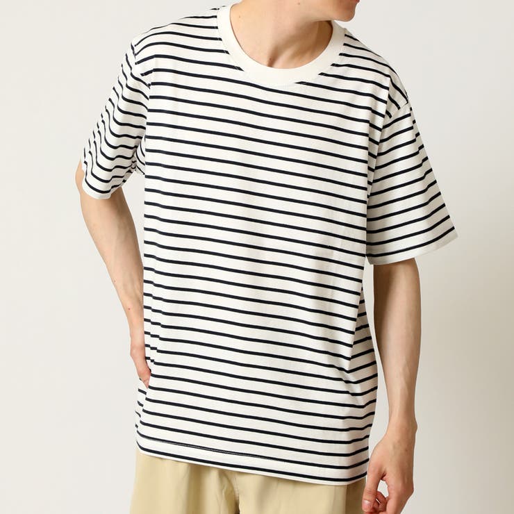 白ベース×紺ボーダー | ボーダーTシャツ メンズ 上質USAコットン | ARCADE