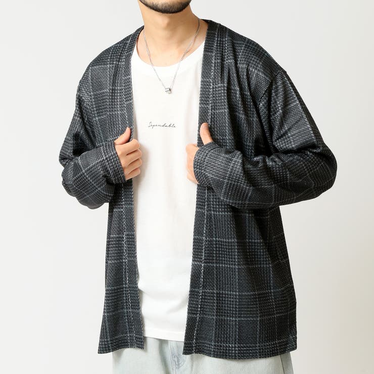 グレンチェック/BLACK系 | 着流しカーディガン メンズ 長袖Tシャツ | ARCADE