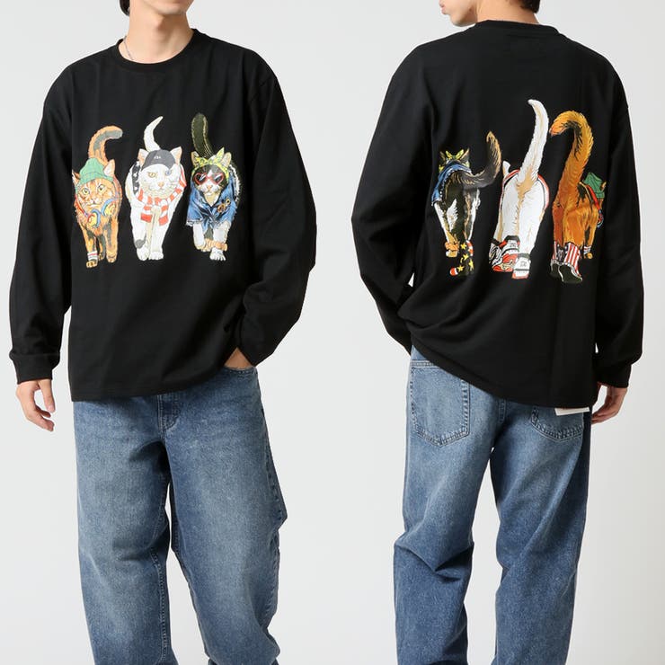 ブラック(カラフル) | 度詰め天竺 長袖Tシャツ アニマル前後 | ARCADE