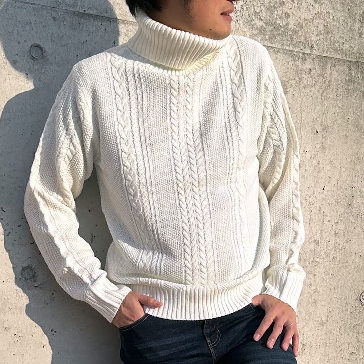 ホワイト(タートルネック) | ケーブルニット メンズ ニット | ARCADE