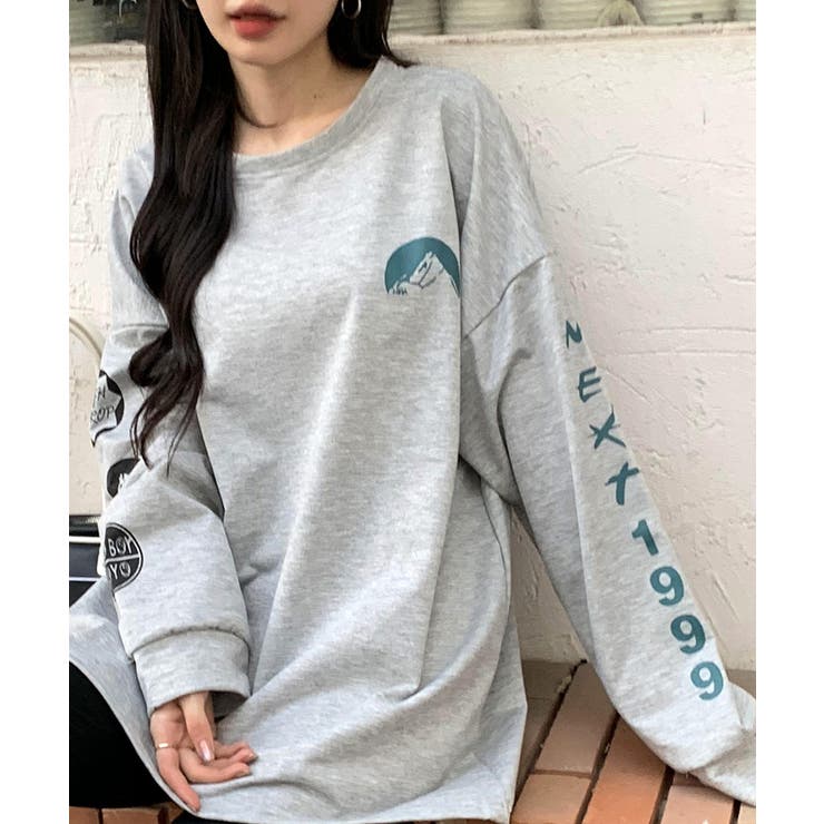 DEVICE｜袖プリント ロンT 長袖 クルーネック ロングスリーブ