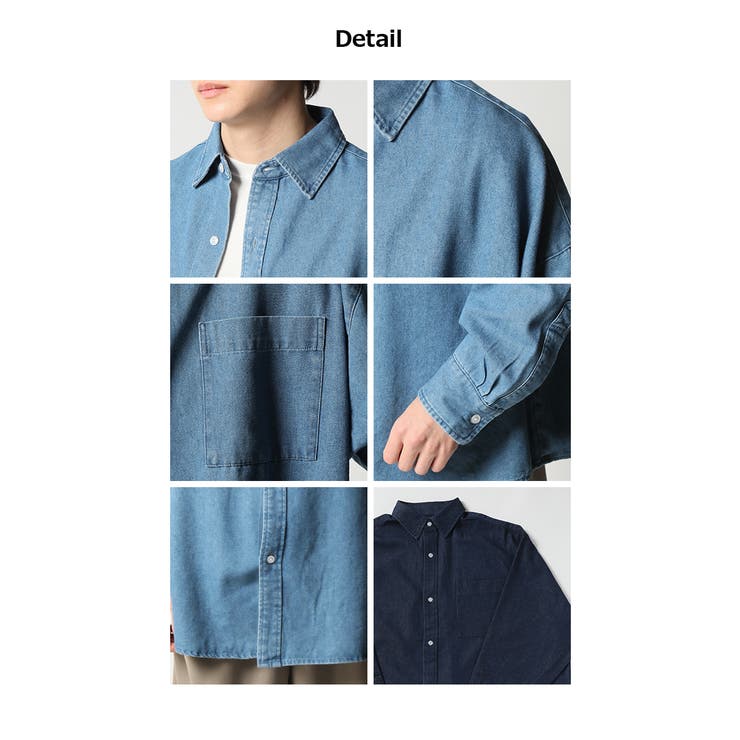 グッチ ウェブ 21SS コットン デニムシャツ 44 メンズ ブルー