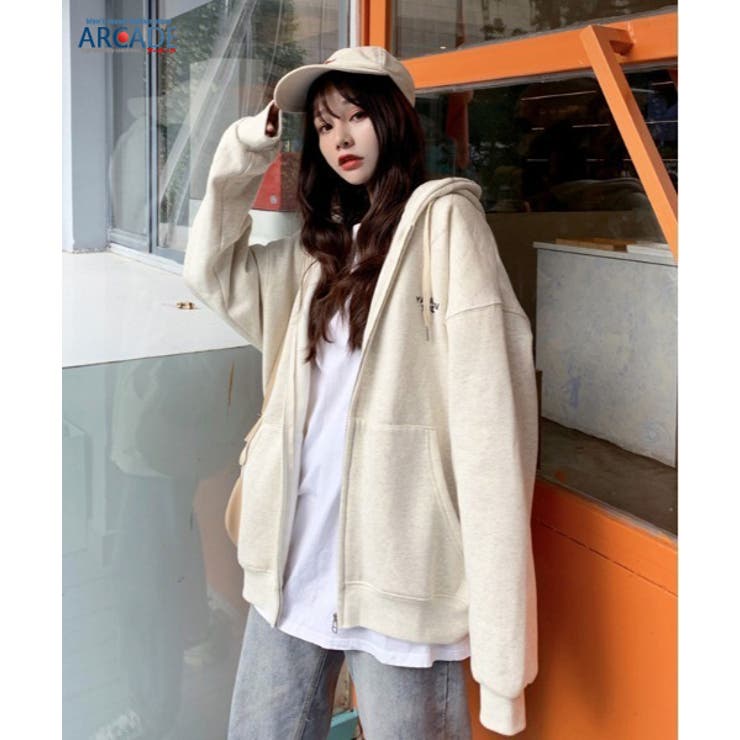 韓国風 オーバーサイズ パーカーレディース | ARCADE | 詳細画像1 