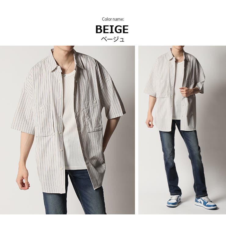薄手 半袖シャツ パンツ ストライプスーツ メンズ ゆったり n989 20代】ストライプ半袖シャツ×白半袖Tシャツ×黒テーパード