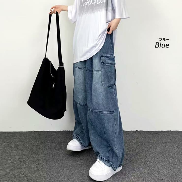 ワイドパンツ メンズ デニムカーゴパンツ[品番：RQ000004163