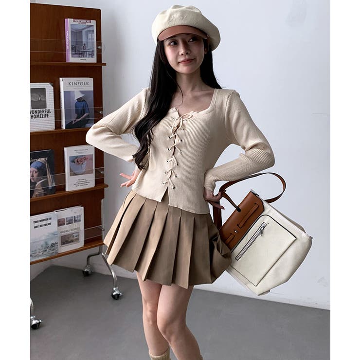 レースアップ リブニット 長袖ニット | ARCADE | 詳細画像4 