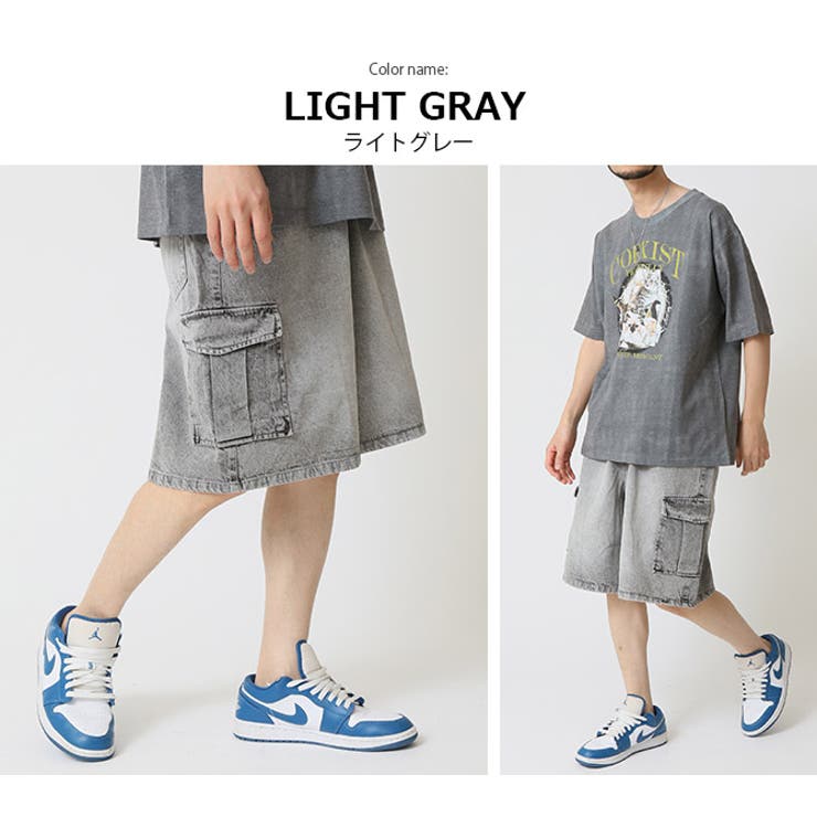 ハーフパンツ メンズ デニムワイドカーゴハーフパンツ[品番