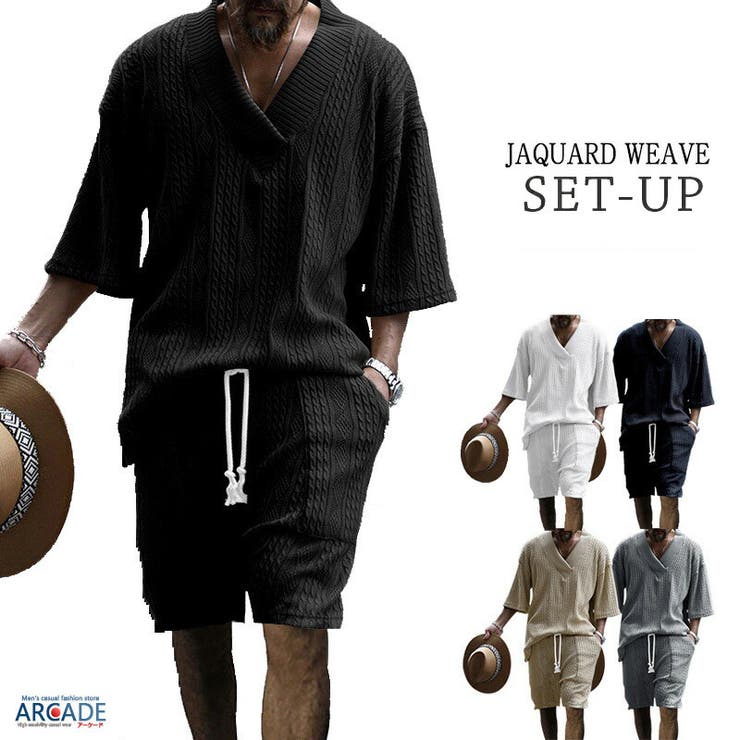 セットアップ ジャガード織り 5分袖カットソー | ARCADE | 詳細画像1 