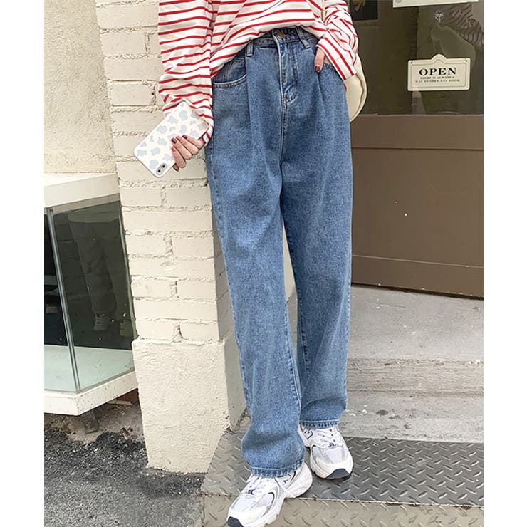 ダークブルー | ボーイフレンドハイウエストタックデニム お尻カーバー パンツ | ARGO TOKYO