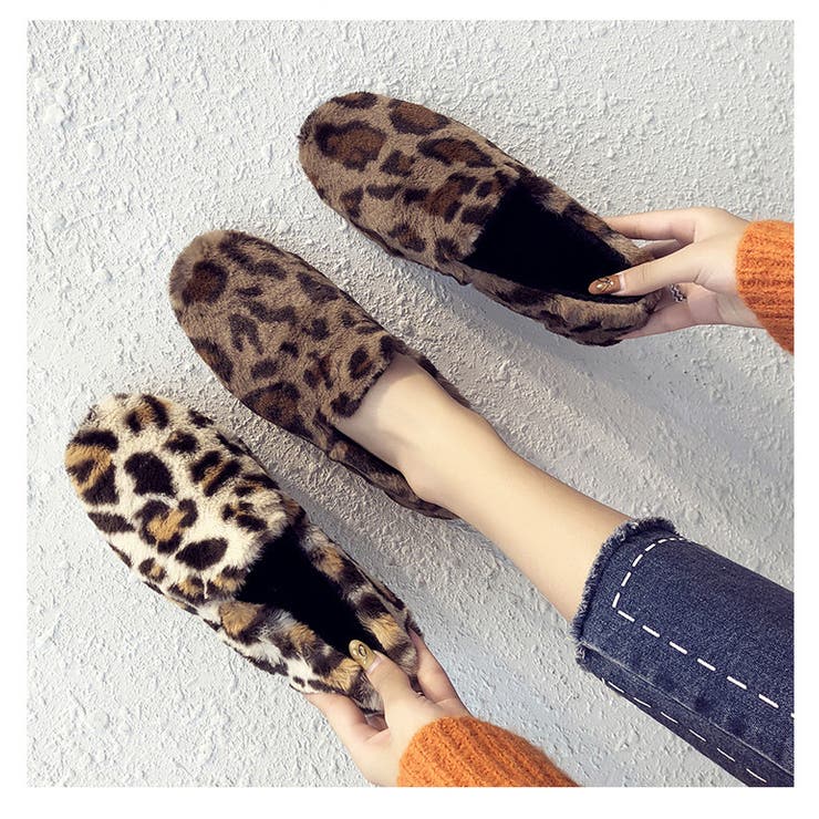 レオパードファーシューズ フラットシューズ レオパード[品番