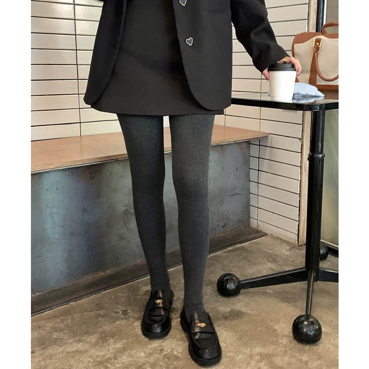 厚手裏毛リブニットレギンスタイツ 27015 裏毛レギンス[品番