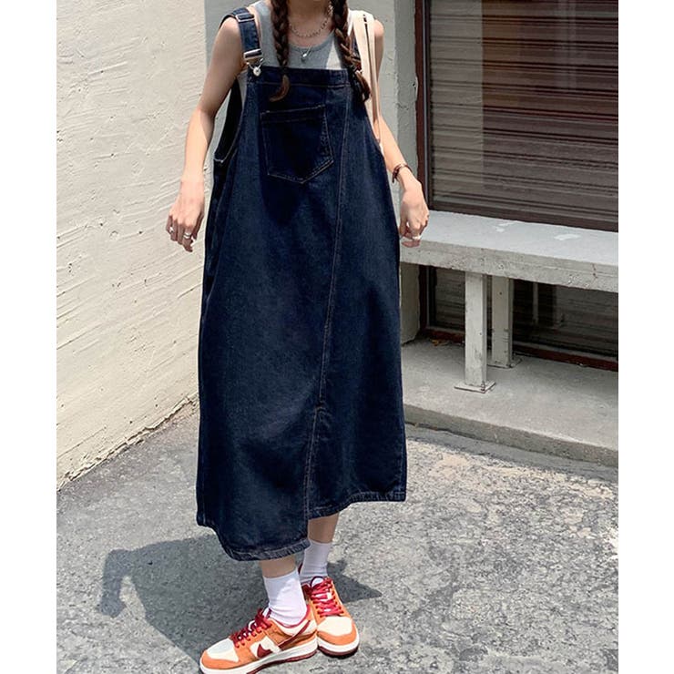 フロントスリット切り替えデニムジャンパースカート 29043 デニム