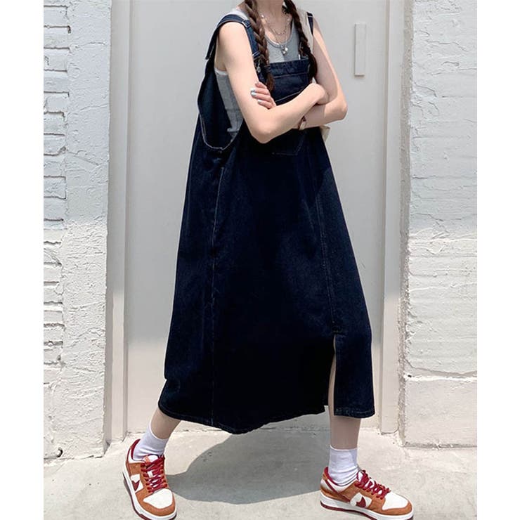 フロントスリット切り替えデニムジャンパースカート 29043 デニム